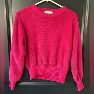 Vintage 80s Magenta Pink Chenille Cropped Sweater L
